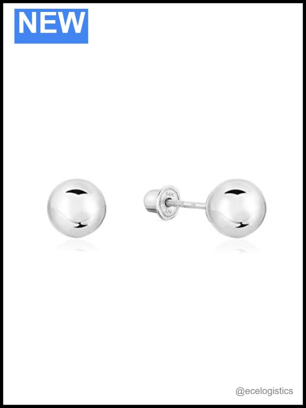 14k White Gold Ball Stud Earrings with Secure Screw-backs